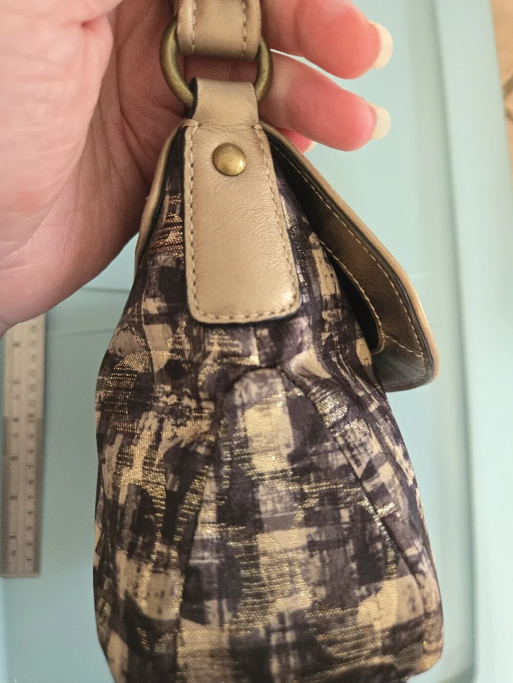 ​Coach Metallic Op Art Shoulder Bag Gold Trim Handbag